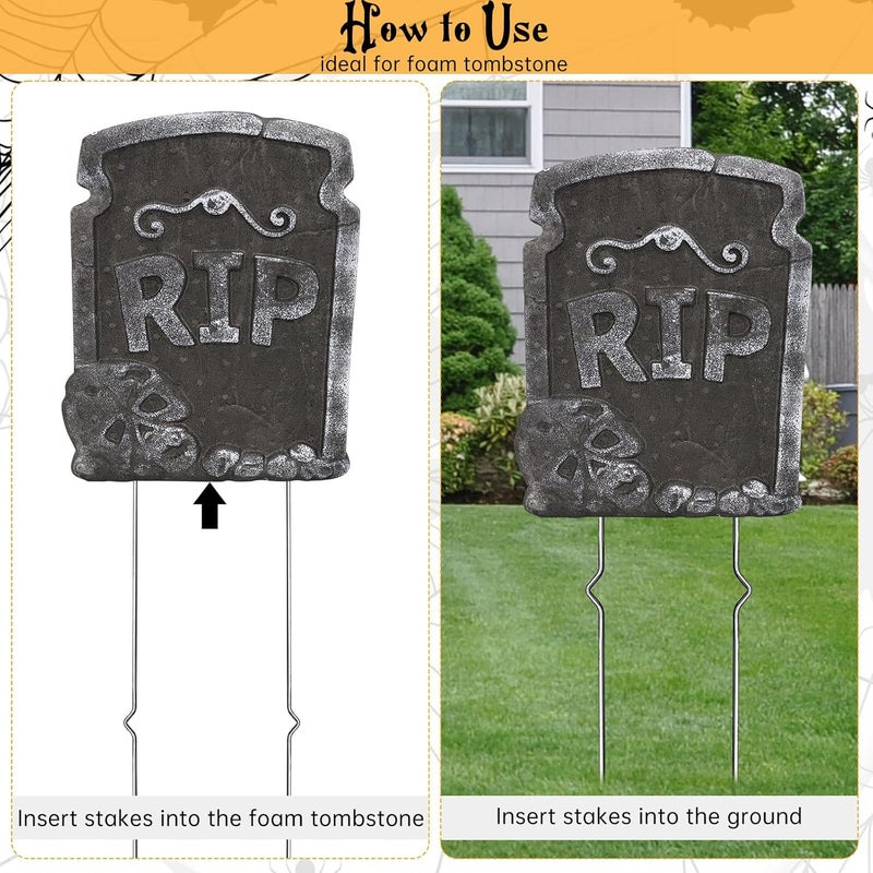 ZYP 30PCS Halloween Metal Stakes,Heavy Duty 15.75''Tombstone Stakes,Foam Graveyard Sign Holders,Metal Stakes for Halloween Tombstone Yard Lawn Decorations - Image 3